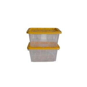 2x Lowe's Teeny Tiny Tote Mini Plastic Storage Totes With Lid.. Clear & Yellow